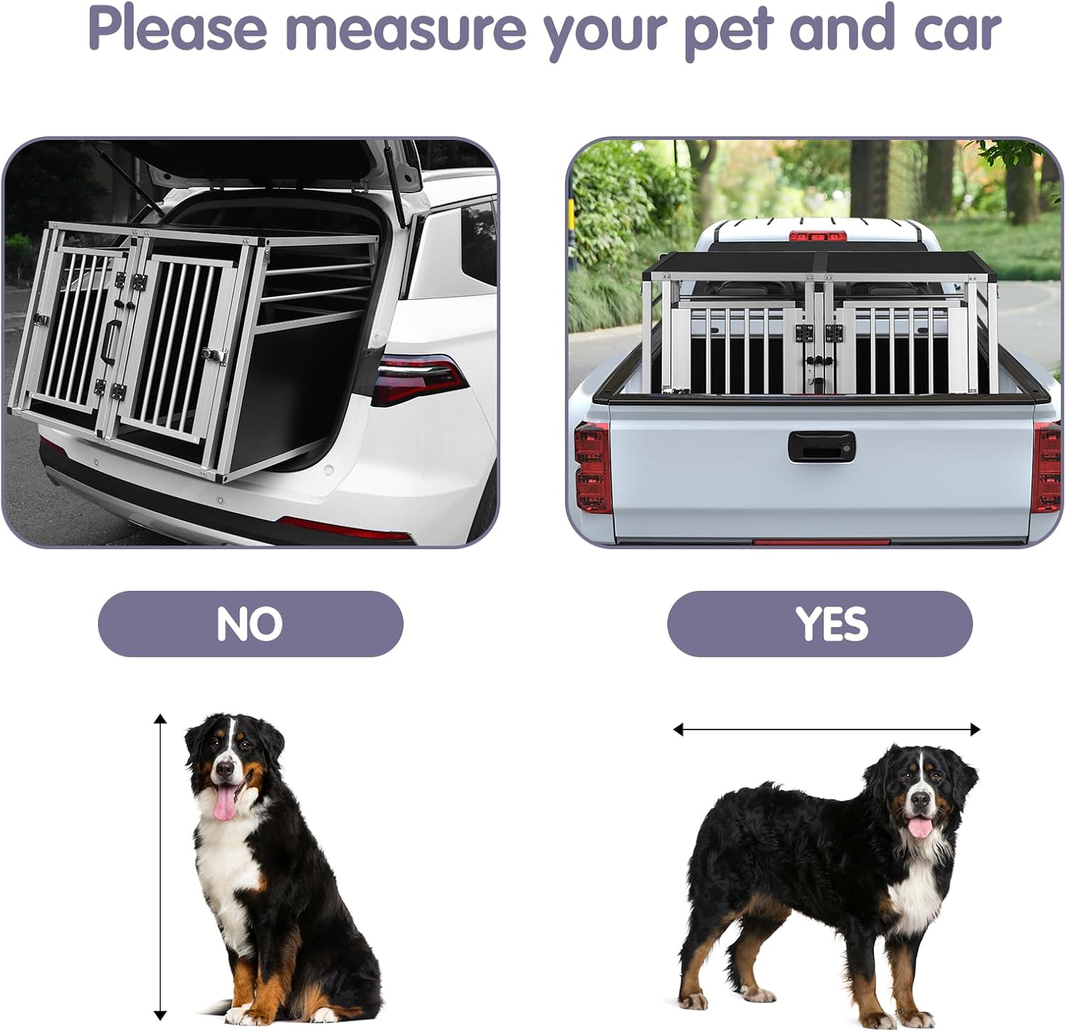 Trasportino Doppio per Cani Auto, Kennel Cane Grande 97x92x66cm, Trasporto Cane Auto in Acciaio con 2 Porte, Gabbia Box Trasportino Portatile Cani Gatti Kennel con Griglia e Serratura