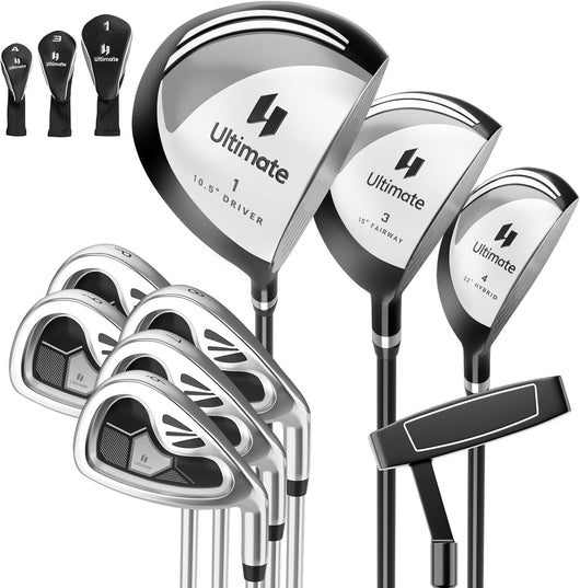 Set Completo di Mazze da Golf da Uomo, 9 Pezzi, Include Driver in Lega, Legno Fairway 3, Ibrido 4, Ferri 6, 7, 8, 9 e P, Putter e Copri Testa per Golfisti Destrimani