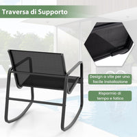 Set Tavolino e Sedie da Giardino, Set di Mobili a Dondolo, Set Bistrò 3 Pezzi, Tavolino in Vetro Temperato, Sedie in Textilene, per Giardino Cortile Piscina (Nero)