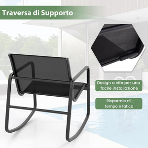 Set Tavolino e Sedie da Giardino, Set di Mobili a Dondolo, Set Bistrò 3 Pezzi, Tavolino in Vetro Temperato, Sedie in Textilene, per Giardino Cortile Piscina (Nero)