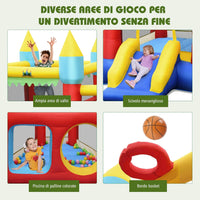 Castello Gonfiabile Per Bambini, con Scivolo, 100 Palline, Borsa di Trasporto e Kit di Riparazione, per 3 Bambini 3-10 anni, Regalo Perfetto per Bambini (con Soffiatore 450W)