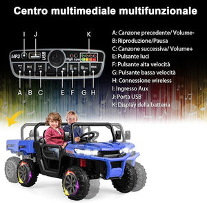 12V Auto Elettrico per Bambini, Trattore Elettrico con Scatola di Scarico, Macchina Elettrica con Pala Telecomando e Musica, Regalo per Bambini 3-8 Anni, 3-8 km/h (Blu)