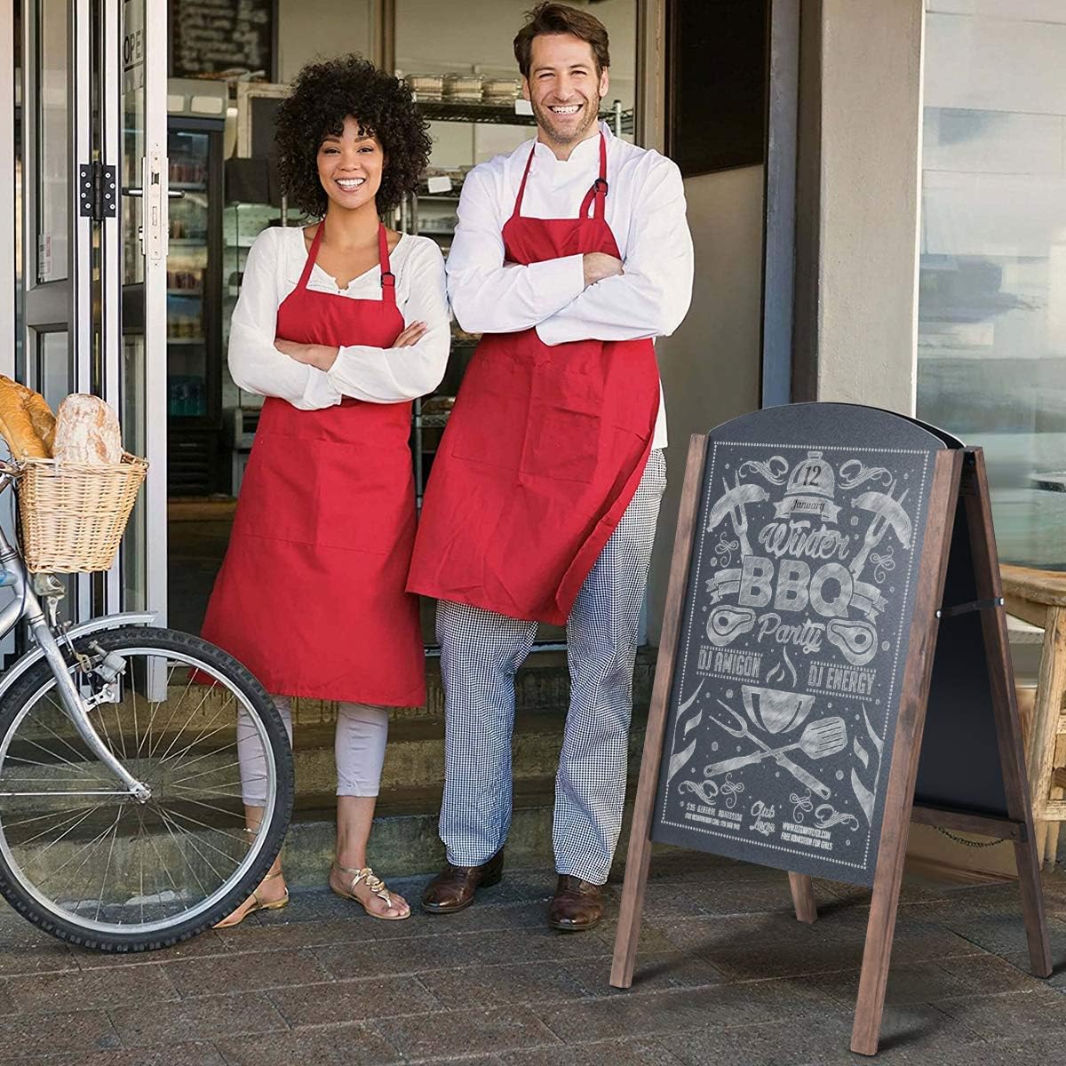 Lavagna Cavalletto Lavagna da Esterno per Ristorante Lavagna Nera da Pavimento con 2 Facce in Legno Pieghevole per Messaggi Pubblicitari del Negozio (Medello 1)