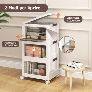 Set da 3 Contenitori Impilabili, Scatole Pieghevoli da 75/105 L con Ruote Bloccabili Porta e Coperchio, Organizzatori per Armadio, Multiuso per Casa Dormitorio (41 x 31,5 x 72,5 cm)