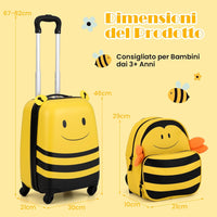 Set di Valigia per Bambini, 16" Valigia+ 12" Zaino, 2 Pezzi, con Ruote Girevoli a 360° e Maniglia Retrattile, Ideale per Viaggiare in Modo Comodo e Divertente (Modello 24)