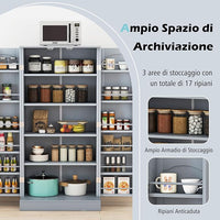 Credenza da Cucina, Mobile da Cucina Moderno con 6 Ripiani Regolabili, per Cucina, Sala da Pranzo e Soggiorno, 60 x 40 x 120 cm (Grigio)