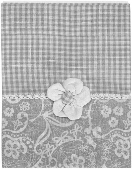 Tende Coppia Finestra Porta Interno 60x150 cm Tessuto Shabby Chic Margherita Grigio