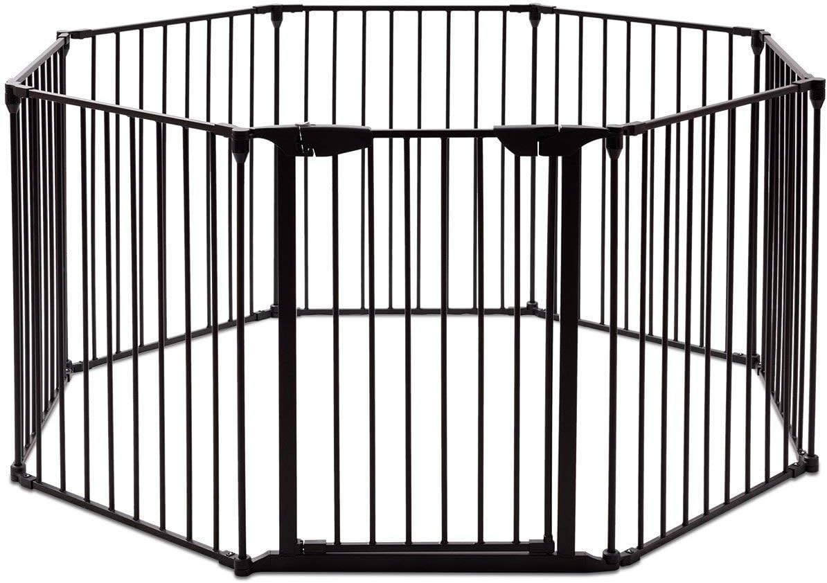 Cancelleto di Sicurezza, Barriera Protettiva per Camino Bambini Animali Domestici Scale, Pieghevole, Inclussa Una Porta e 8 Elementi Laterali, in Ferro, 500x 74,5cm (Nero)