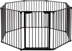 Cancelleto di Sicurezza, Barriera Protettiva per Camino Bambini Animali Domestici Scale, Pieghevole, Inclussa Una Porta e 8 Elementi Laterali, in Ferro, 500x 74,5cm (Nero)