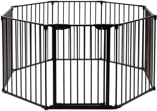 Cancelleto di Sicurezza, Barriera Protettiva per Camino Bambini Animali Domestici Scale, Pieghevole, Inclussa Una Porta e 8 Elementi Laterali, in Ferro, 500x 74,5cm (Nero)