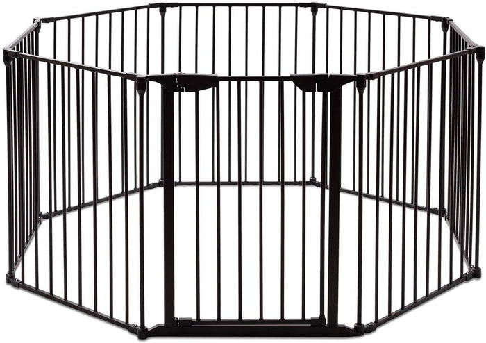 Cancelleto di Sicurezza, Barriera Protettiva per Camino Bambini Animali Domestici Scale, Pieghevole, Inclussa Una Porta e 8 Elementi Laterali, in Ferro, 500x 74,5cm (Nero)