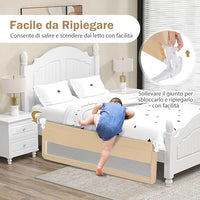 Barriera Letto per Bambini di 180 cm, Sponda di Sicurezza Pieghevole con Copertura Rimovibile, Rete Traspirante, Sbarra da Letto per Letti Singoli e Matrimoniali, 180 x 41 x 55 cm (Beige)