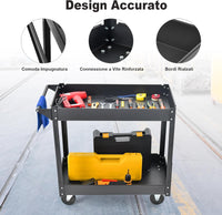 Carrello Multiuso a 2 Livelli, Carrello Multiuso con Maniglia e Melaio in Metallo, Capacità di carico di 50 kg (Nero)