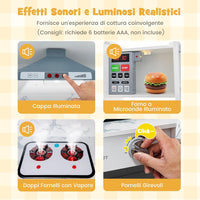 Set di Cucina Giocattolo per Bambini, con Suoni e Luci Divertenti, Lavabo, Forno a Microonde, Macchina del ghiaccio e Lavastoviglie, Lavagna, Ideale per Bambini 3 Anni+ (Bianco)