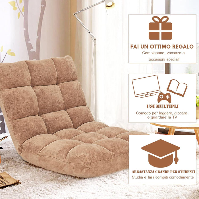 Sedia da Pavimento, Sedia Imbottita Regolabile in 14 Posizioni, Poltrona Salotto per Relax, Yoga, Lettura (Beige)