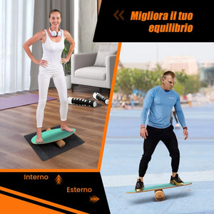 Balance Board in Legno, Tavola di Equilibrio con Rullo e Tappetino per Allenamento Skateboard Hockey Snowboard Surfing, per Esercizi Equilibrio e Tonificazione Core, Portata 227 kg (Verde)