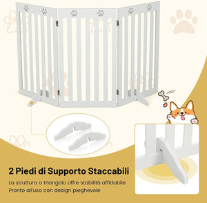 Cancelletto per Cani di Legno Pieghevole, con 3/4 Pannelli e Cuscinetti Antiscivolo, Ideale per Scale e Porta d'Ingresso,151,5 x 89,5 cm (Bianco, 3 Pannelli)
