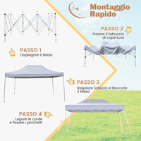 Gazebo Pop-up Pieghevole 3 x 4,5 m, Gazebo da Giardino Impermeabile Altezza Regolabile con Fori di Drenaggio, Tenda da Giardino Antivento con Borsa di Trasporto a Ruote (Bianco)