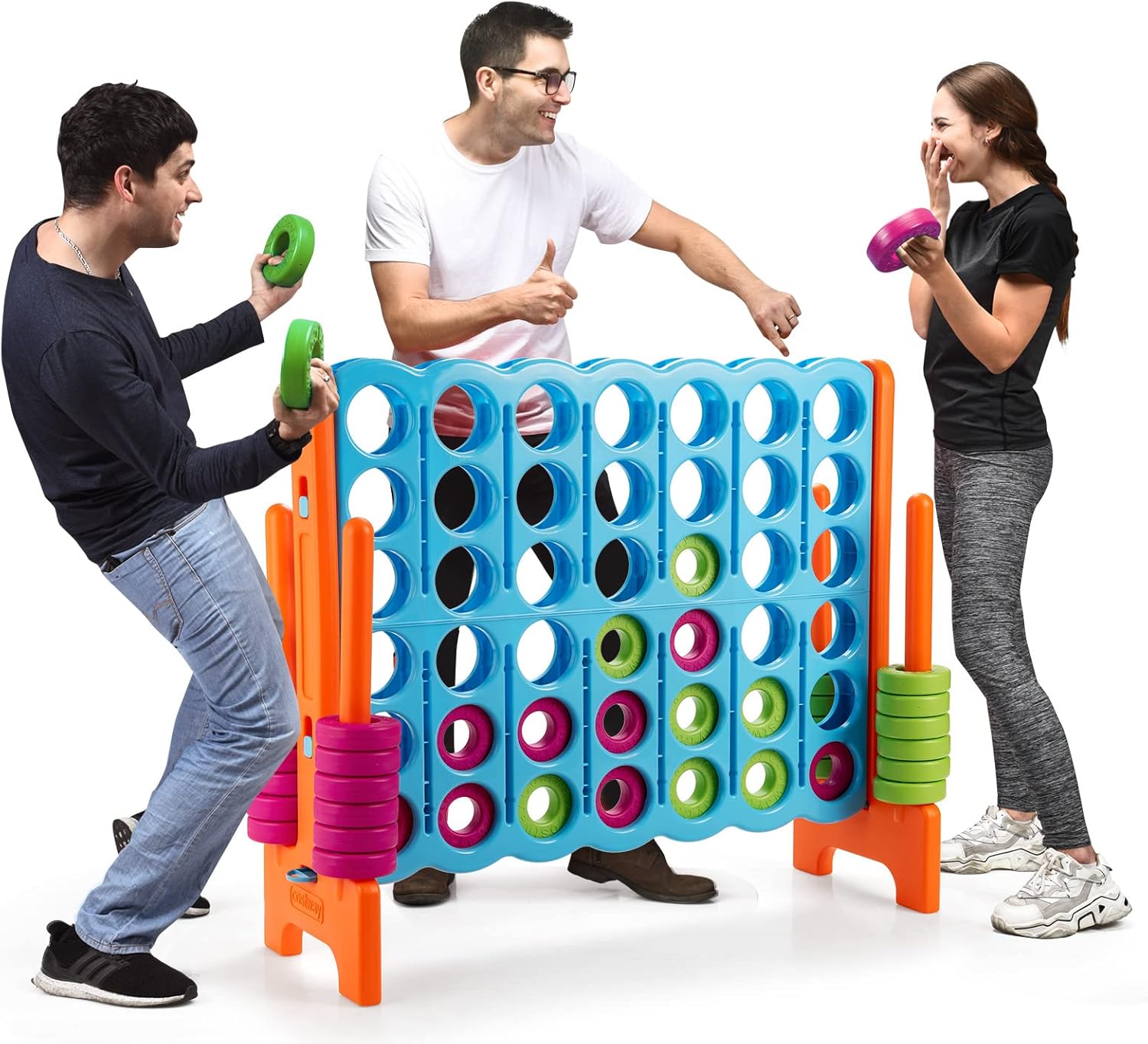 Forza 4 Gigante Mega 4 in Linea Quattro Insieme, Gioco da Tavolo Gioco di Fila per Bambini, 120 x 42 x 104 cm (Azzurro+Arancione)