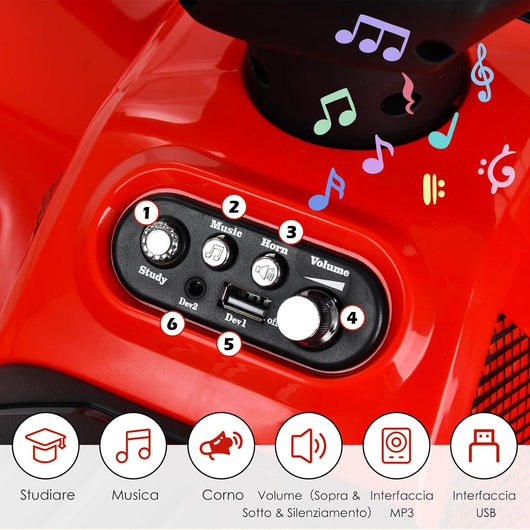 Quad Elettrico per Bambini, Auto Elettrica Cavalcabile con luce LED Musica e Box Anteriore, Mini Quad Regalo per Bambini 18-36 Mesi (Rosso)