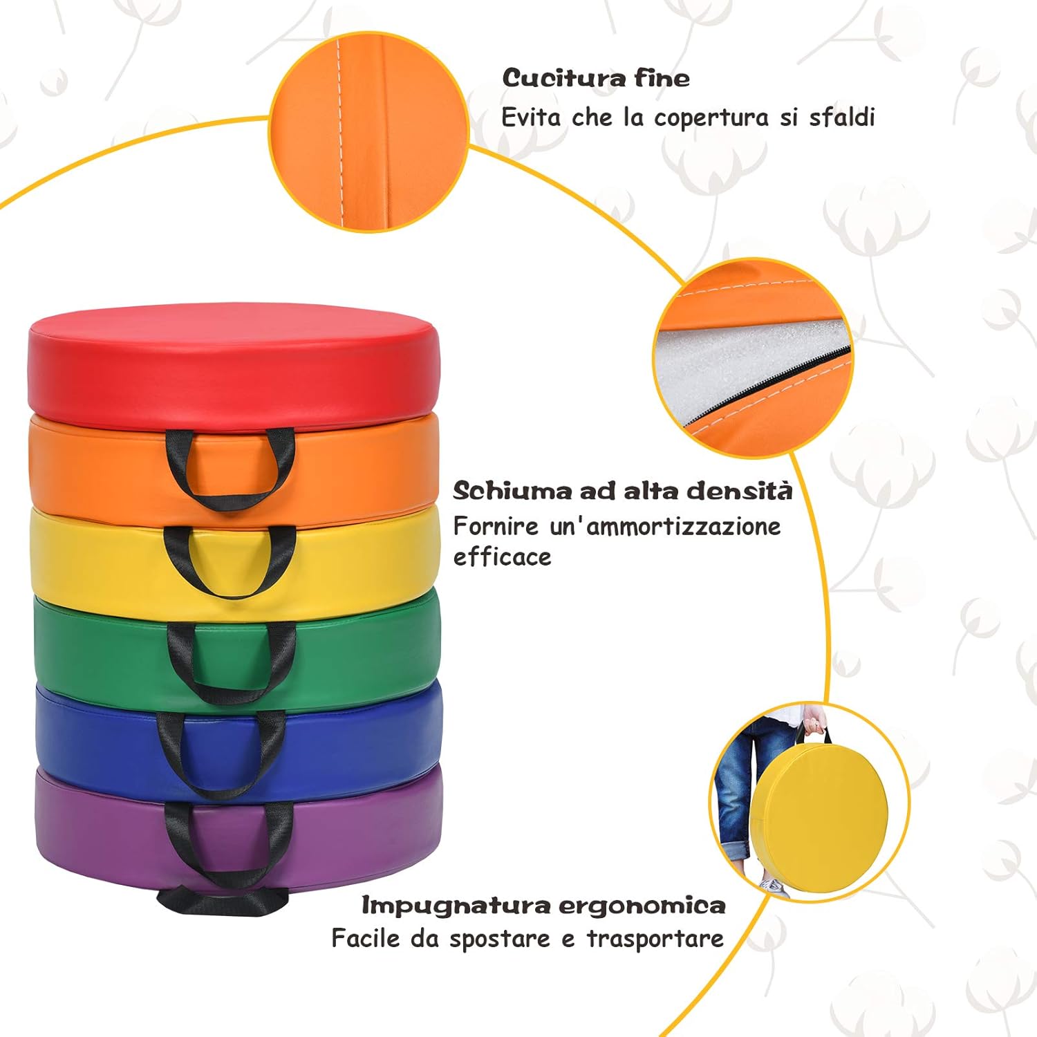 Tappeto per Bambini 6 Pezzi, Tappeto da Terra Cuscino Yoga Meditazione, per Camera da Letto e Salotto, Moderno 38x38x8cm