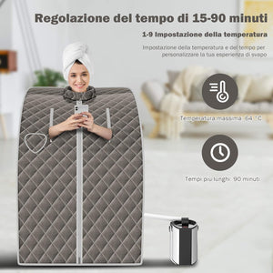 1000 W Sauna a Vapore Portatile con Telecomando, Sauna Domestica Bagno di Vapore con Sedia, Sauna Spa 3L, Funziona Timer 15-90 min (Grigio)
