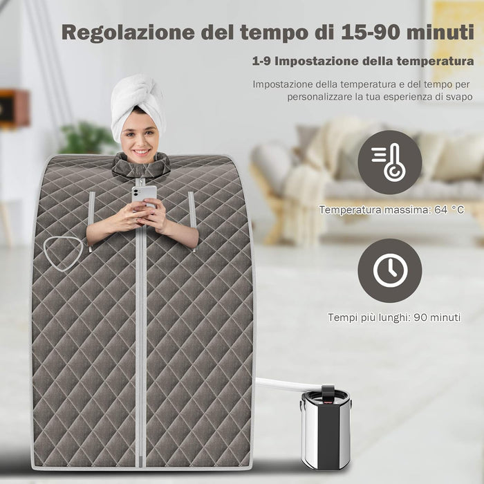 1000 W Sauna a Vapore Portatile con Telecomando, Sauna Domestica Bagno di Vapore con Sedia, Sauna Spa 3L, Funziona Timer 15-90 min (Grigio)