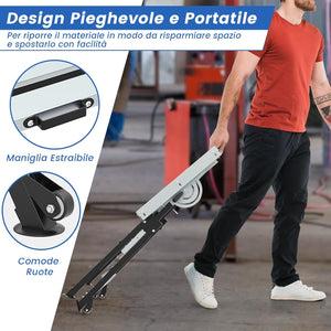 Banco da Lavoro Pieghevole, Tavolo da Lavoro Portatile con Piattaforma Inclinabile e Altezza Regolabile, 2 Ruote, con 3 Slot e 2 Portautensili, Capacità di Carico 180 KG (Modello 1)