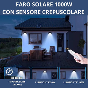 Faretto Led Esterno con Pannello Solare, Faro a Led da Giardino 1000 w
