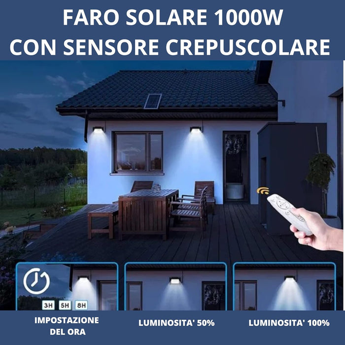 Faretto Led Esterno con Pannello Solare, Faro a Led da Giardino 1000 w