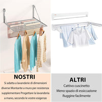 Stendibiancheria da Parete Pieghevole Antiruggine Resistente Stendino da Esterno o Interni, Salvaspazio Stendino per Balcone Bagn, con 8 Asticelle, 60cm