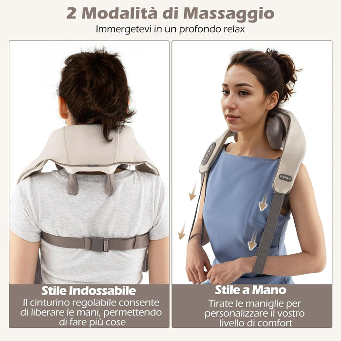 Massaggiatore Cervicale, Massaggiatore Shiatsu per Collo e Spalle Senza Fili con Impasto Profondo 4D dei Tessuti con Riscaldamento, 2 Modalità e 2 Livelli di Intensità (Beige)