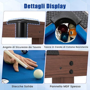 Tavolo da Biliardo, Tavolo da Gioco Biliardo in Legno con Set di Palline 2 Steccette 2 Gessi Triangolo Spazzola, Mini Tavolo da Biliardo per Sala Giochi bar Palestra, 122x61x76 cm