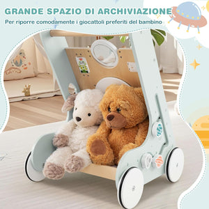 Carrellino Primi Passi 8 in 1, Girello in Legno per Bambini, Giocattolo Montessori, Centro Attività di Apprendimento a Spinta, Giocattolo a Spinta per Bambini di 1+ Anni (Verde)