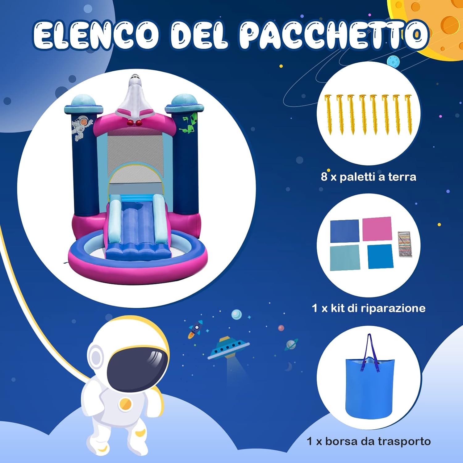 Castello Gonfiabile con Piscina, Casa Gonfiabile per Bambini con Borsa per il Trasporto e Paletti, Ideale per Interni ed Esterni per 3 Bambini di 3-10 Anni (Senza soffiatore)