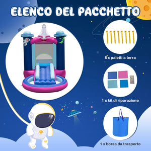 Castello Gonfiabile con Piscina, Casa Gonfiabile per Bambini con Borsa per il Trasporto e Paletti, Ideale per Interni ed Esterni per 3 Bambini di 3-10 Anni (Senza soffiatore)