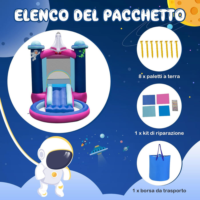Castello Gonfiabile con Piscina, Casa Gonfiabile per Bambini con Borsa per il Trasporto e Paletti, Ideale per Interni ed Esterni per 3 Bambini di 3-10 Anni (Senza soffiatore)