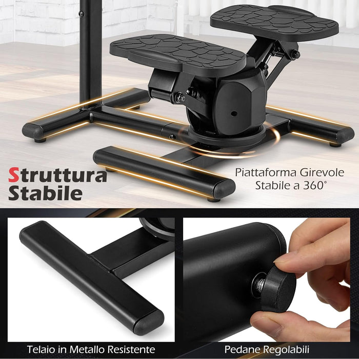 Stepper Fitness con Manubrio Regolabile in Altezza, Display LCD, Pedali Antiscivolo e Resistenza Idraulica, Stepper in Metallo, ABS, PP e EVA per Casa, Ufficio e Palestra