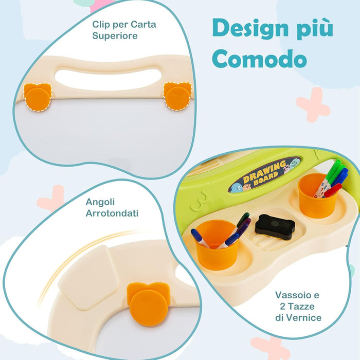 Cavalletto per Bambini, Lavagna Magnetica a Doppia Faccia Regolabile in Altezza, Tavolo da Disegno Staccabile con Manico Portatile e 2 Tazze, per Bambini 3 Anni + (Verde+Blu)