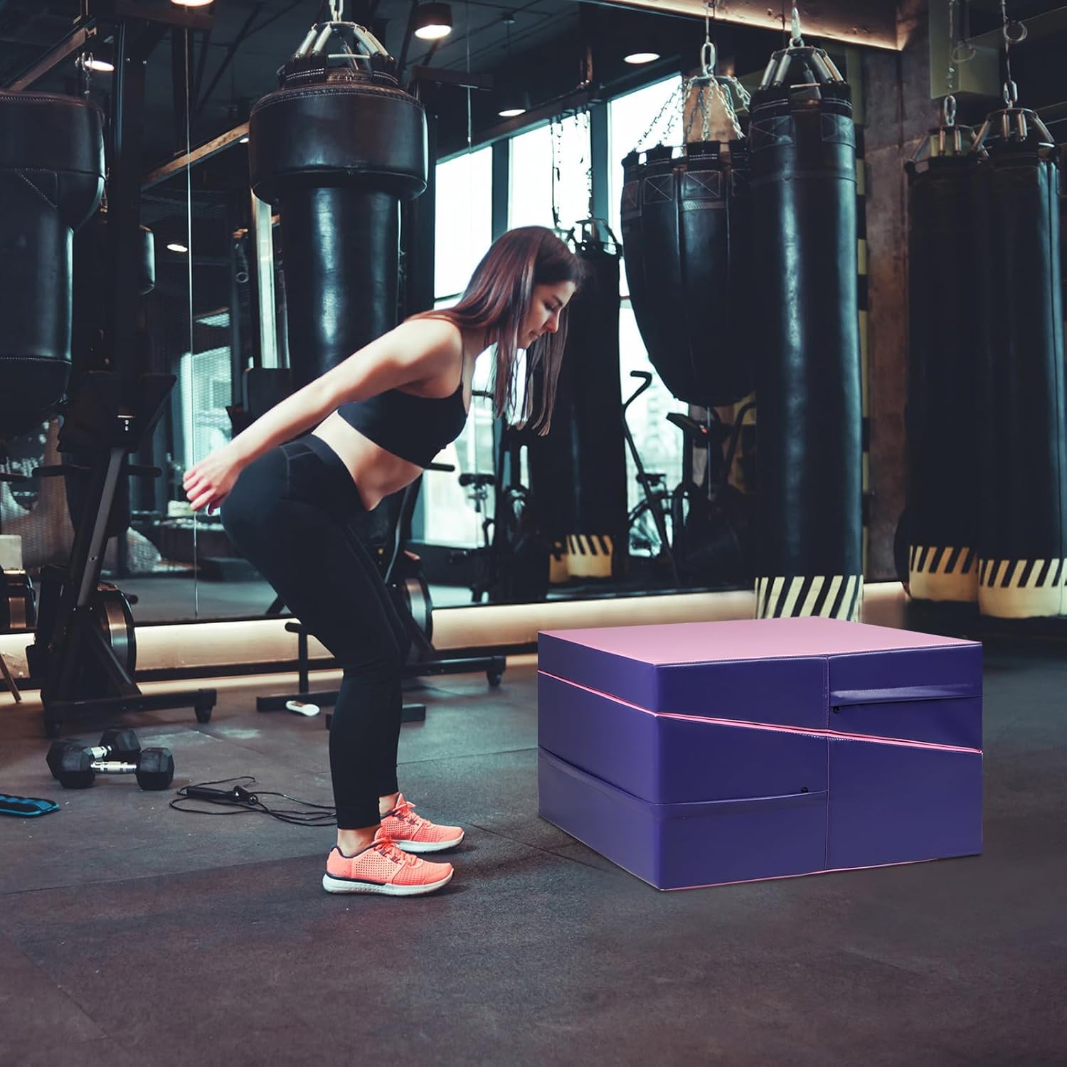 Materassino Ginnastica Inclinato, Tappetino Inclinato a Forma di Cuneo con Maniglia, Tappetino Ginnastica Pieghevole per Allenamenti a Casa Aerobica Fitness Palestra