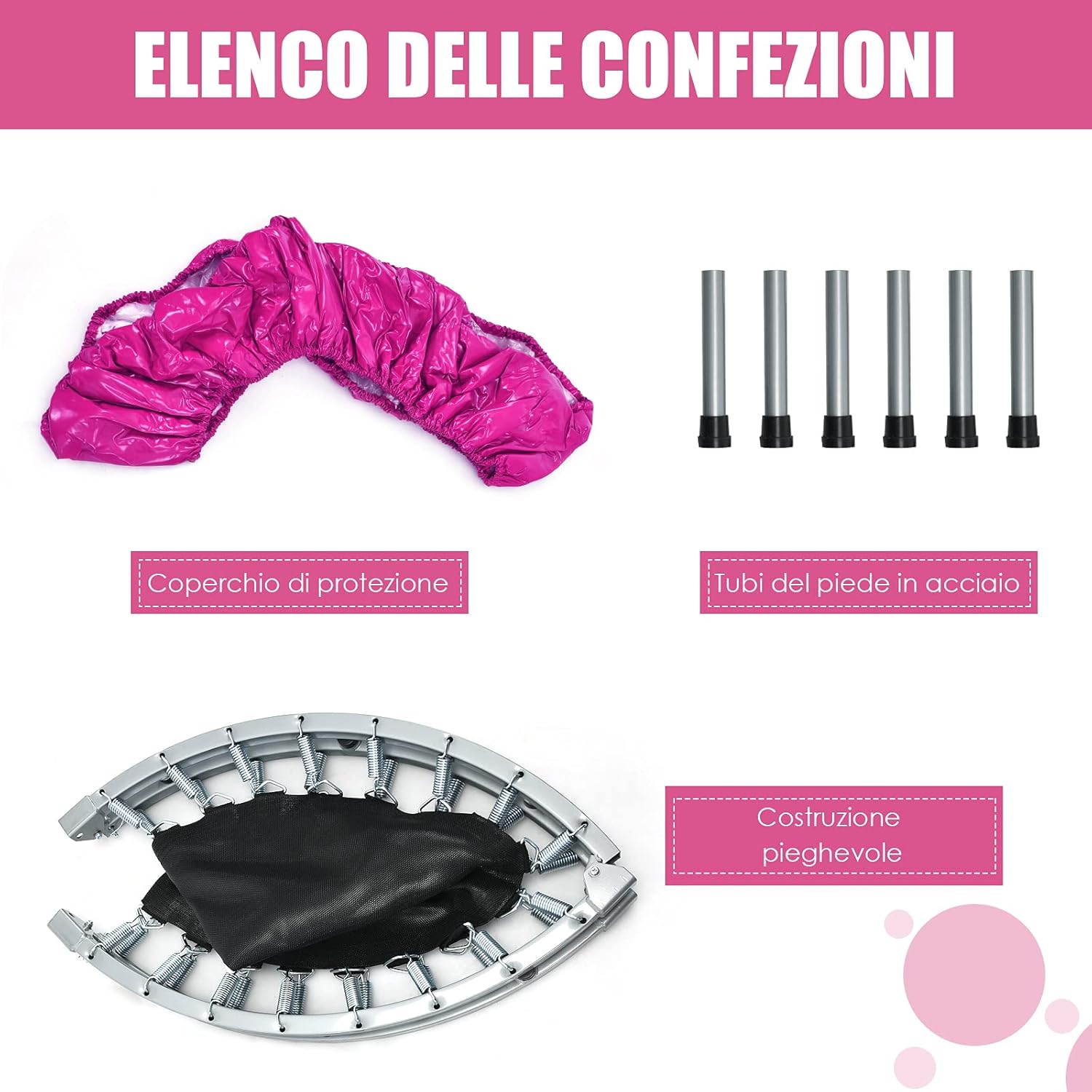 Mini Trampolino Elastico e Pieghevole, Capacità di Carico 150 kg, per Interno ed Esterno