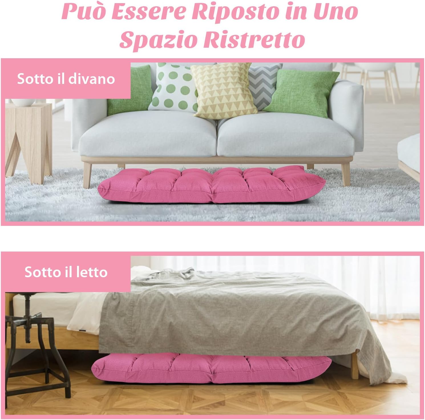 Sedia da Terra, Sedia da Pavimento con Posizioni Regolabili, Sedia Reclinabile Imbottita con Struttura in Acciaio Durevole, Facile da Conservare, Ideale per Salone Studio e Camera (Rosa)