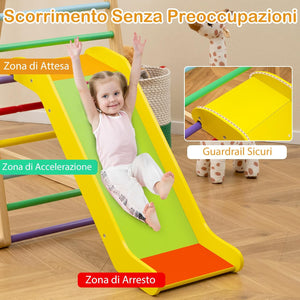 Set Arrampicata 4 in 1, Parco Giochi Interno in Legno con Sbarre Rete da Arrampicata e Scala da Arrampicata, per Bambini 1 Anno+ (colorato)