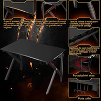 Scrivania da Gaming a Forma di K, Tavolo da Gioco 115 cm, Tavolo per Computer con Porta Bicchiere e Gancio, Scrivania Computer con Struttura in Acciaio, per Casa o Ufficio