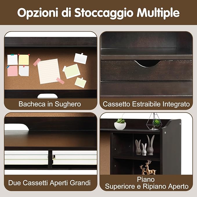 Set Scrivania e Sedia per Bambini 5-12 Anni, Tavolo in Materiale Sicuro con Bacheca in Sughero, 2 Cassetti e Spazio Ampio, Design Moderno, Ideale per Studio e Disegno (Nero)