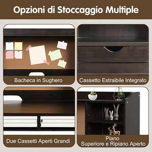 Set Scrivania e Sedia per Bambini 5-12 Anni, Tavolo in Materiale Sicuro con Bacheca in Sughero, 2 Cassetti e Spazio Ampio, Design Moderno, Ideale per Studio e Disegno (Nero)