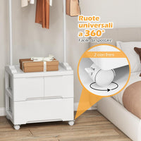 Appendiabiti con 3 Cassetti e Ruote Bloccabili, Stand Appendiabiti Girevole con Ganci Laterali e Barra per Appendere, per Camera da Letto Soggiorno Ingresso, 46x38x157 cm