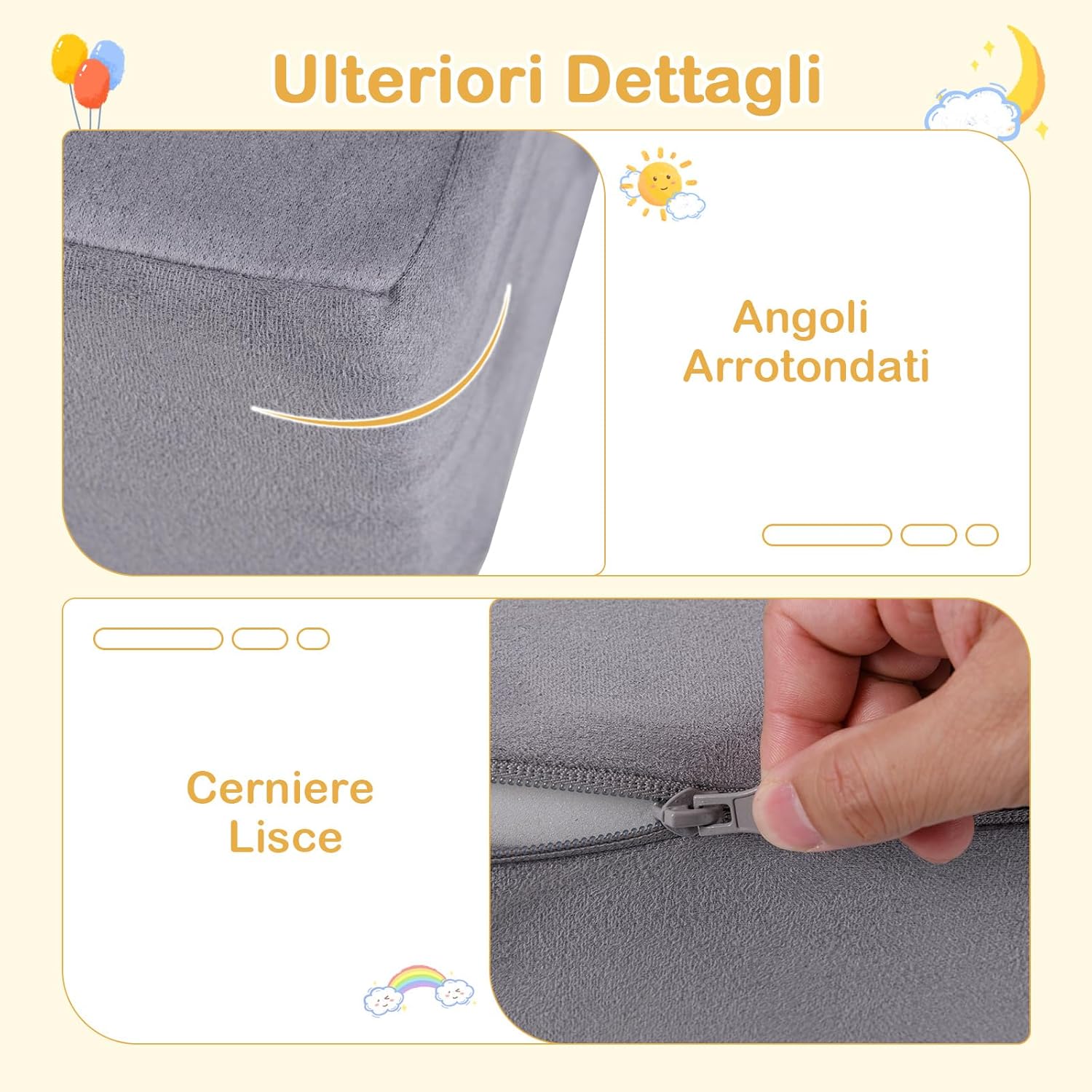 Divano Modulare per Bambini, 9 Pezzi, Divano Letto per Bambini in Schiuma con Tessuto Suede, Coperture Lavabili, Divano Convertibile per Stanze da Gioco, Camere da Letto, Soggiorno (Grigio)