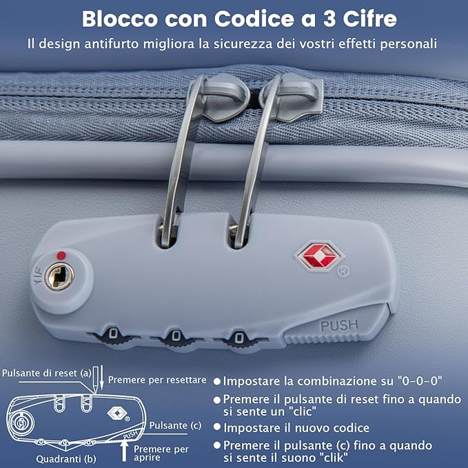 Valigia da Viaggio con Ruote Girevoli, Valigia Trolley con Manico Regolabile in Altezza, Guscio Rigido in PC, 38 x 22 x 57 cm (Blu)