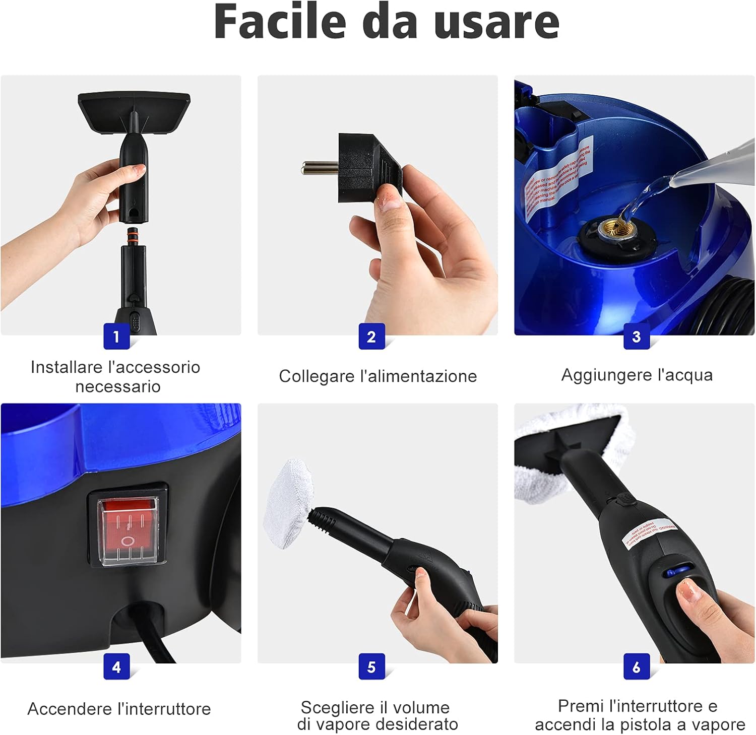 2000W Pulitore a Vapore con 19 Accessori e Serbatoio da 1,5L, Vapore per Tappeti, per Pulizie Profonde Pavimenti Finestre e Macchine (blu)